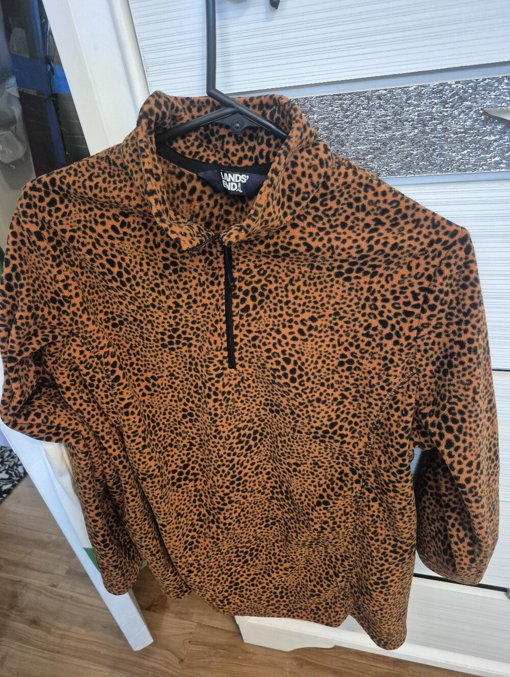 Lands' End Leopard Print Quarter-Zip Pullover - Orange & Black